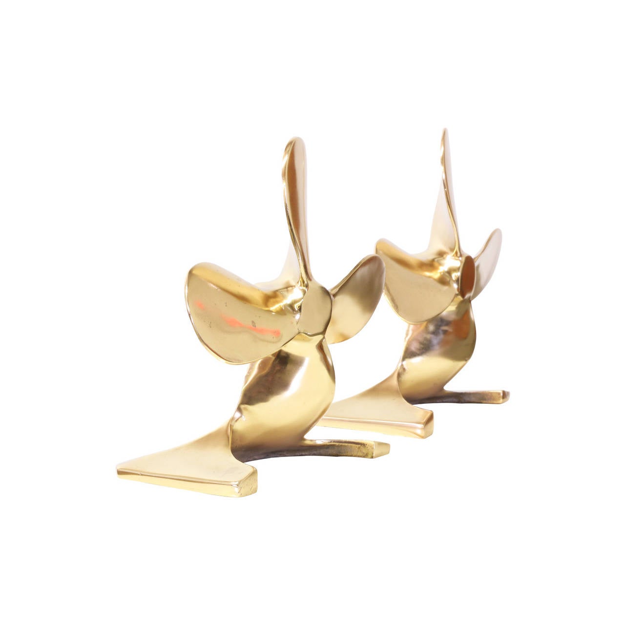 Polished Midcentury Brass Propeller Bookends