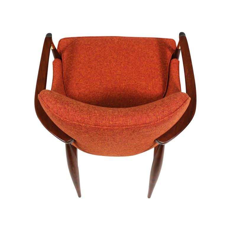 Walnut IB Kofod Larsen Brass Accented Danish Modern Lounge Chairs