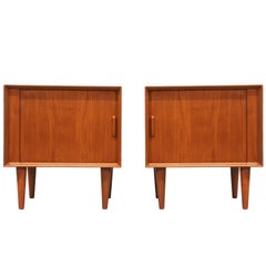 Danish Modern Tambour Door Teak Night Stands by Falster