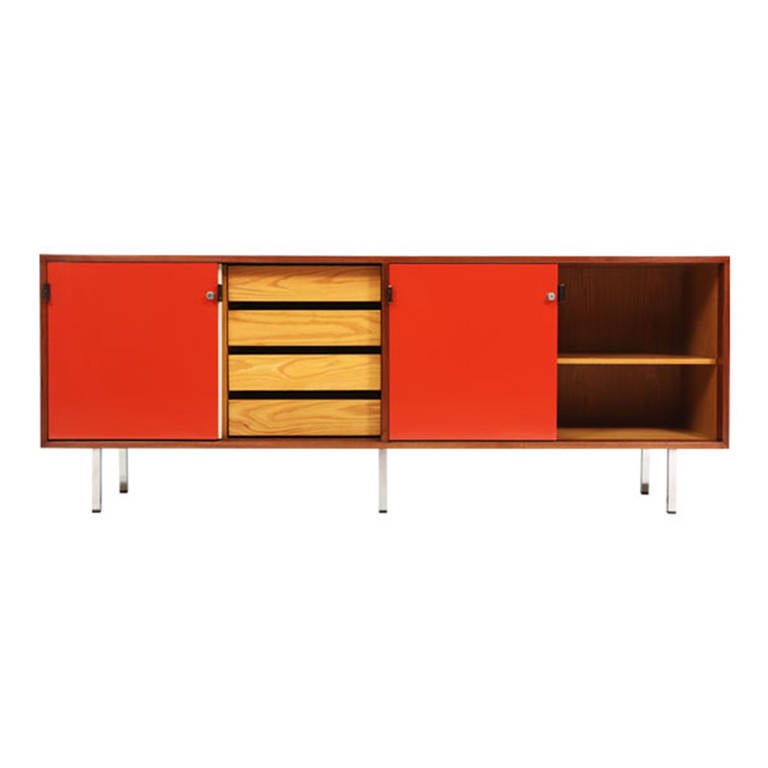 Florence Knoll Lacquer Credenza with Leather Pulls