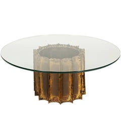 Silas Seandel Brutalist Metal Coffee Table with Glass Top