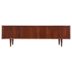Mid-Century Low Profile Walnut Tambour Door Credenza