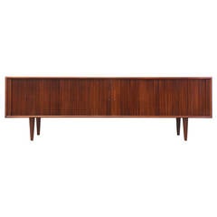 Mid-Century Low Profile Walnut Tambour Door Credenza