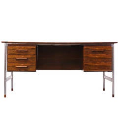 Danish Modern Rosewood and Chrome Executive Desk