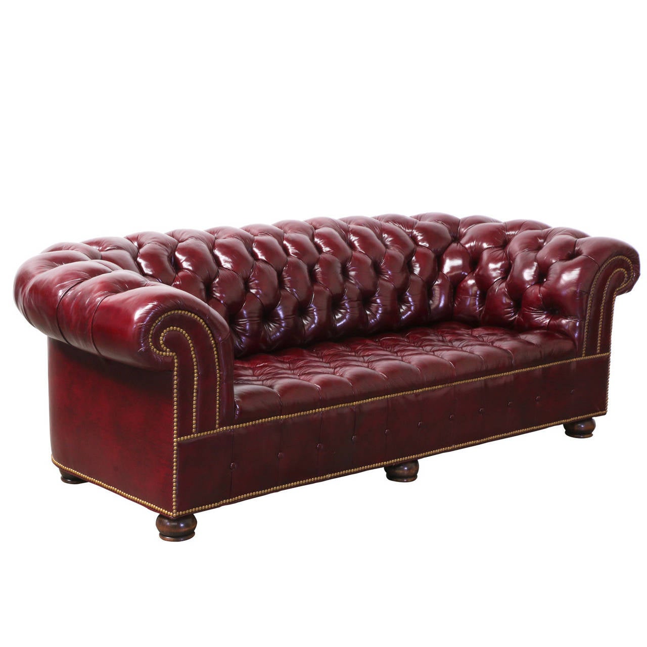 Vintage Burgundy Leather Chesterfield Sofa At 1stdibs