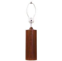 Midcentury Walnut Cylinder Table Lamp