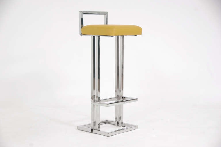 Vintage Milo Baughman Style Chrome Bar Stools