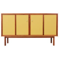 Mid Century Walnut Bi-Folding Leather Door Credenza