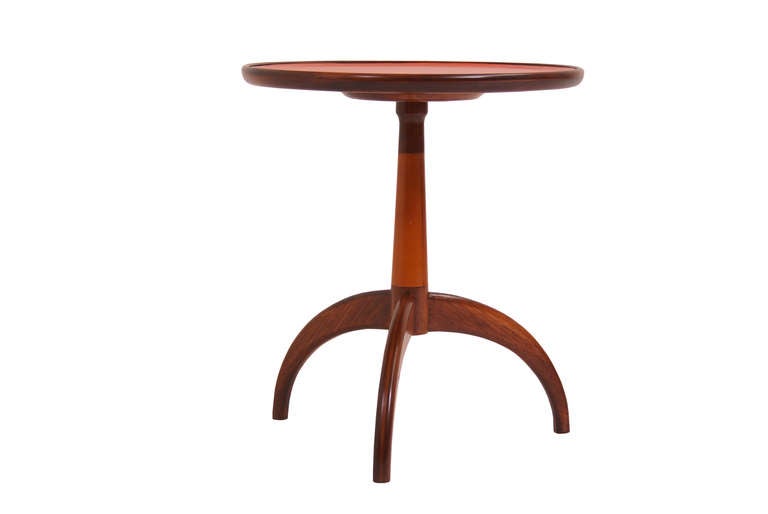 Mid-Century Modern Vintage Walnut Tripod Leather Top Side Table by Henredon