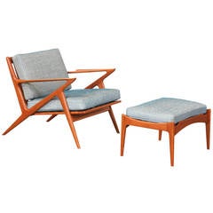 Poul Thorsbjerg Jensen Teak “Z” Chair with Ottoman for Selig