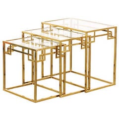Vintage Italian Brass 
Glass Nesting Tables