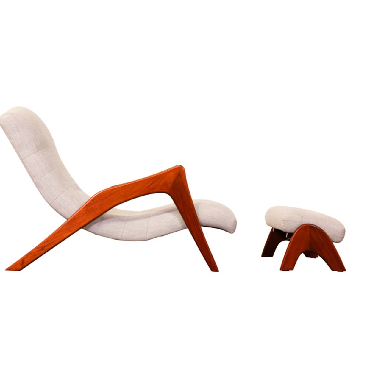 Mid-Century Modern Adrian Pearsall “Grasshopper” Chaise Lounge w/ Ottoman for Craft Associates