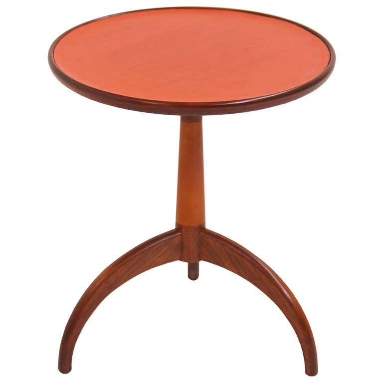 Vintage Walnut Tripod Leather Top Side Table by Henredon at 1stdibs