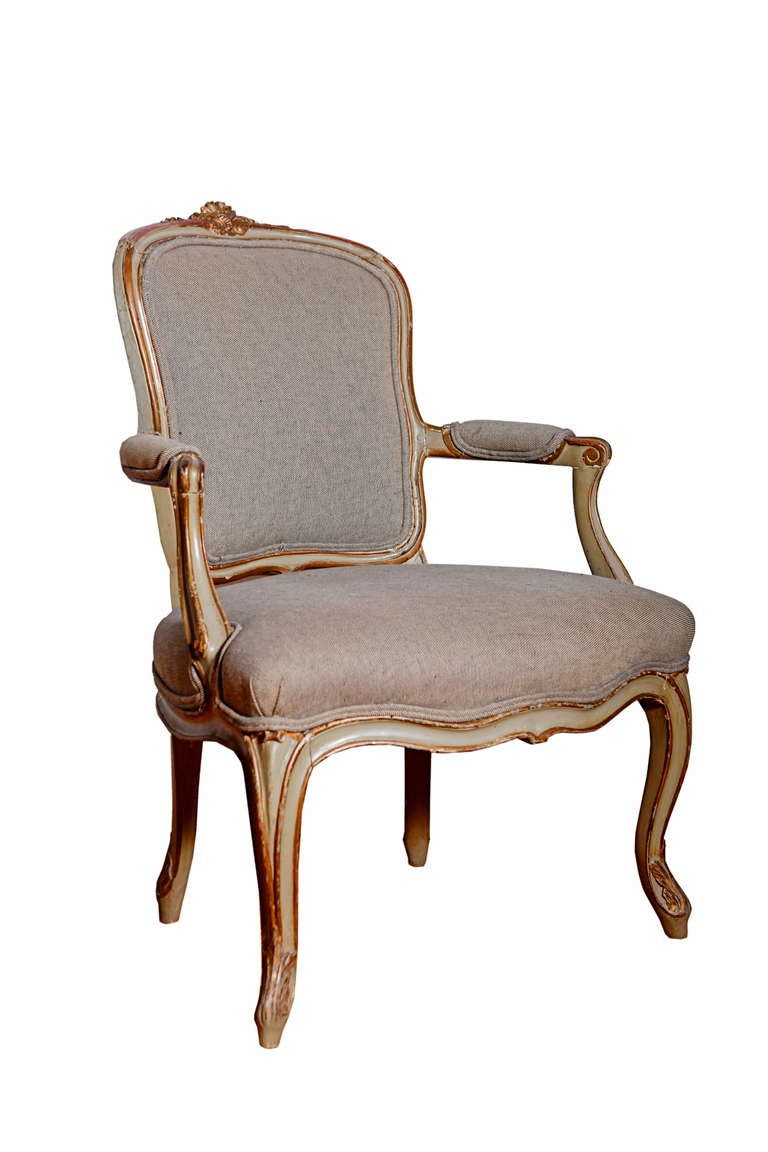 A 18th Century Louis XV Green-painted Fauteuil