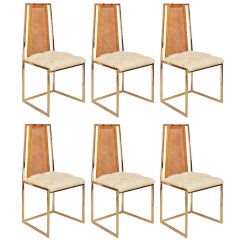 Set of six brass and beechwood dining chairs by Milo Baughman
