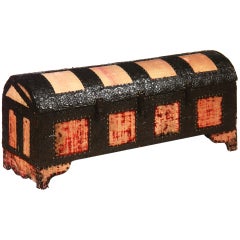 A Spanish Iron, Leather and Red Velvet Mounted Chest