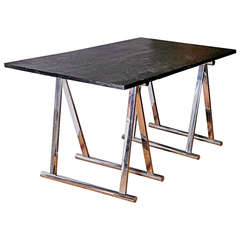 A French 20th Century Maison Jansen Slate and Steel Sawhorse Desk