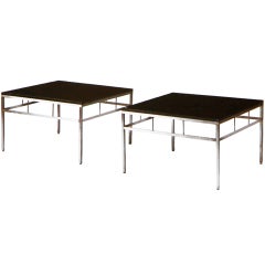 A Pair Of Steel And Black Lacquered Low Tables By Maria Pergay