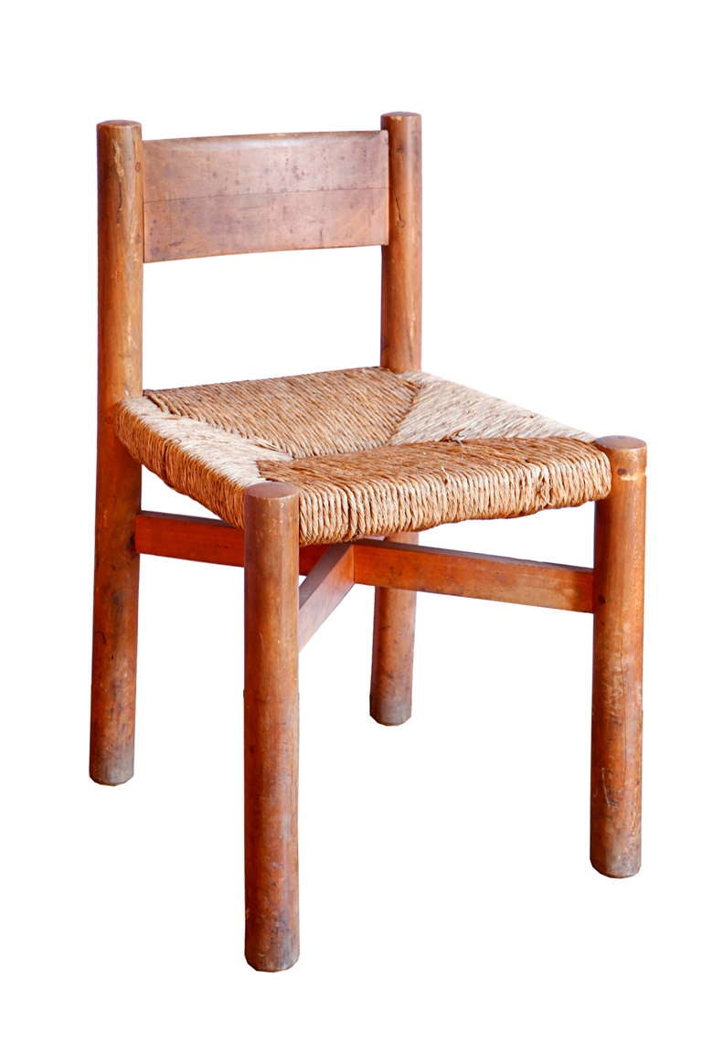 Pair of French Beechwood Side Chairs and Stools by Charlotte Perriand