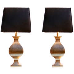 Vintage A Pair Of White Metal Table Lamps By Maison Jardin
