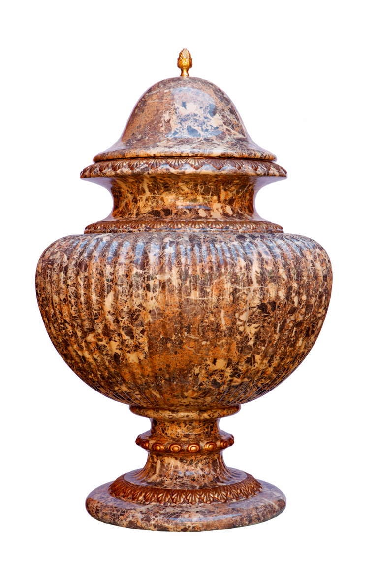 20th Century Pair of Italian Faux Marble Porcelain Vases by Paolo Marioni