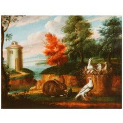 Antique A French School 18th Century Landscape Oil On Canvas