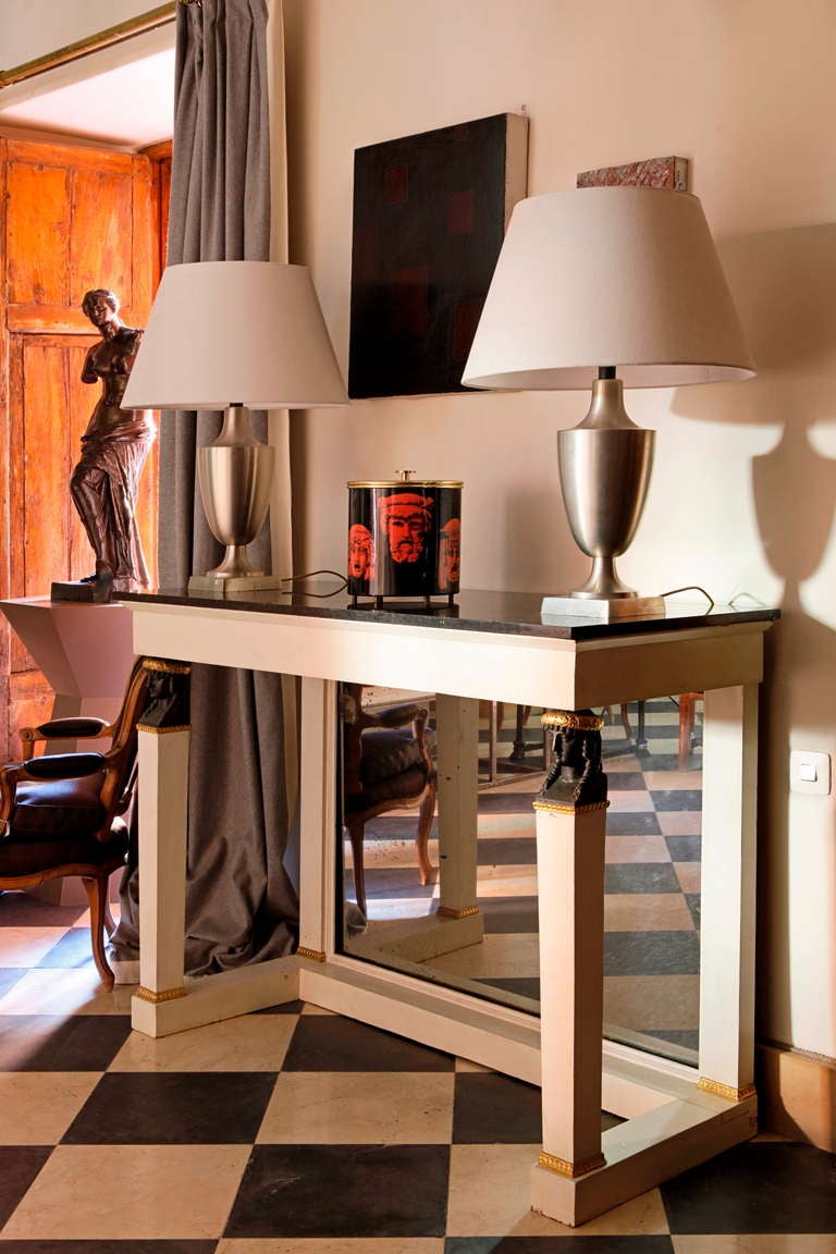 A 19th C. White-painted Parcel Gilt And Bronze Console Table.