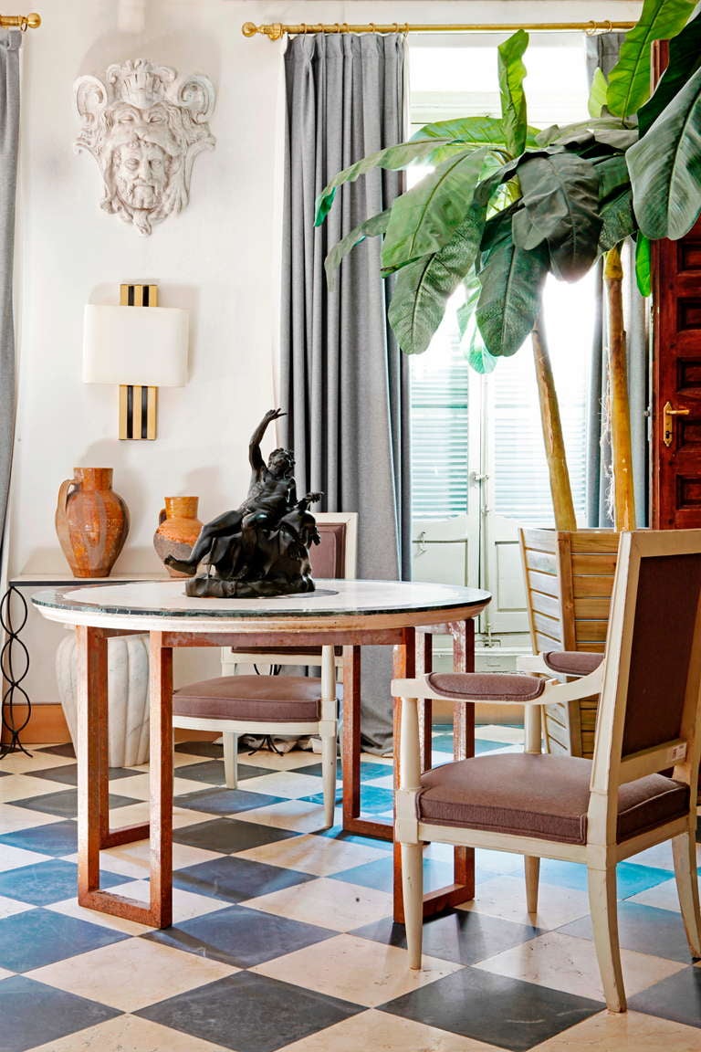 A French Serpentine Marble Circular Top.