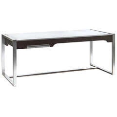 Vintage An american stained wood, steel and glass writing table