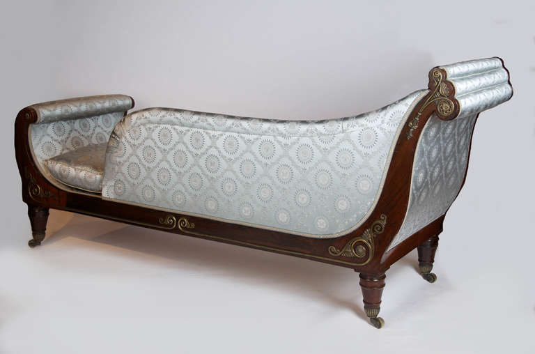 British Regency Period Rosewood Chaise Lounge Blue Upholstery, style of George Smith For Sale