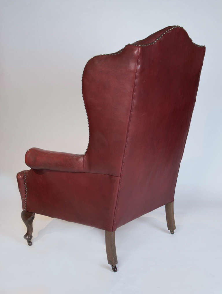 Pair of Early 20th Century Red Leather Wing Back Chairs 2