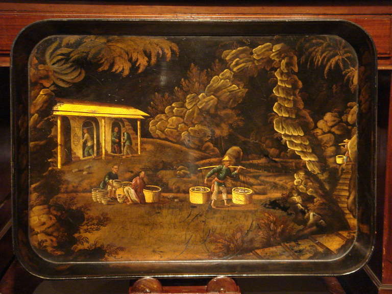 19th Century Papier Mache Tray with Chinoiseries Scene
