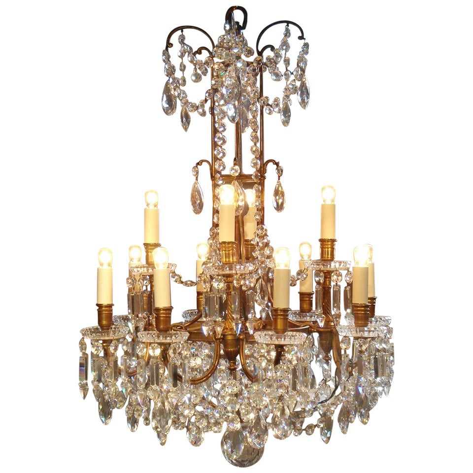 19th Century Baccarat Crystal and Ormolu Twelve Branch Chandelier For Sale