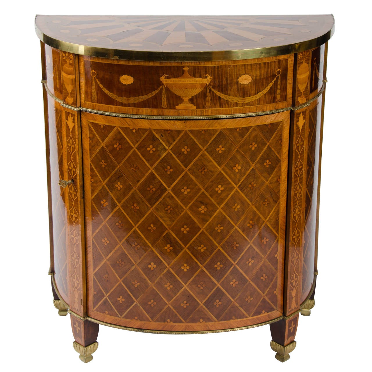 18th Century Georgian Demi-Lune Commode of Satinwood, Tulipwood and Harewood For Sale