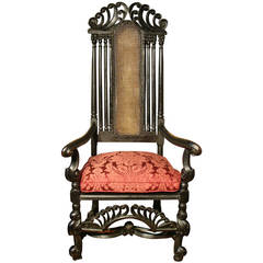 James II Period Carved Walnut and Ebonized Open Arm Chair