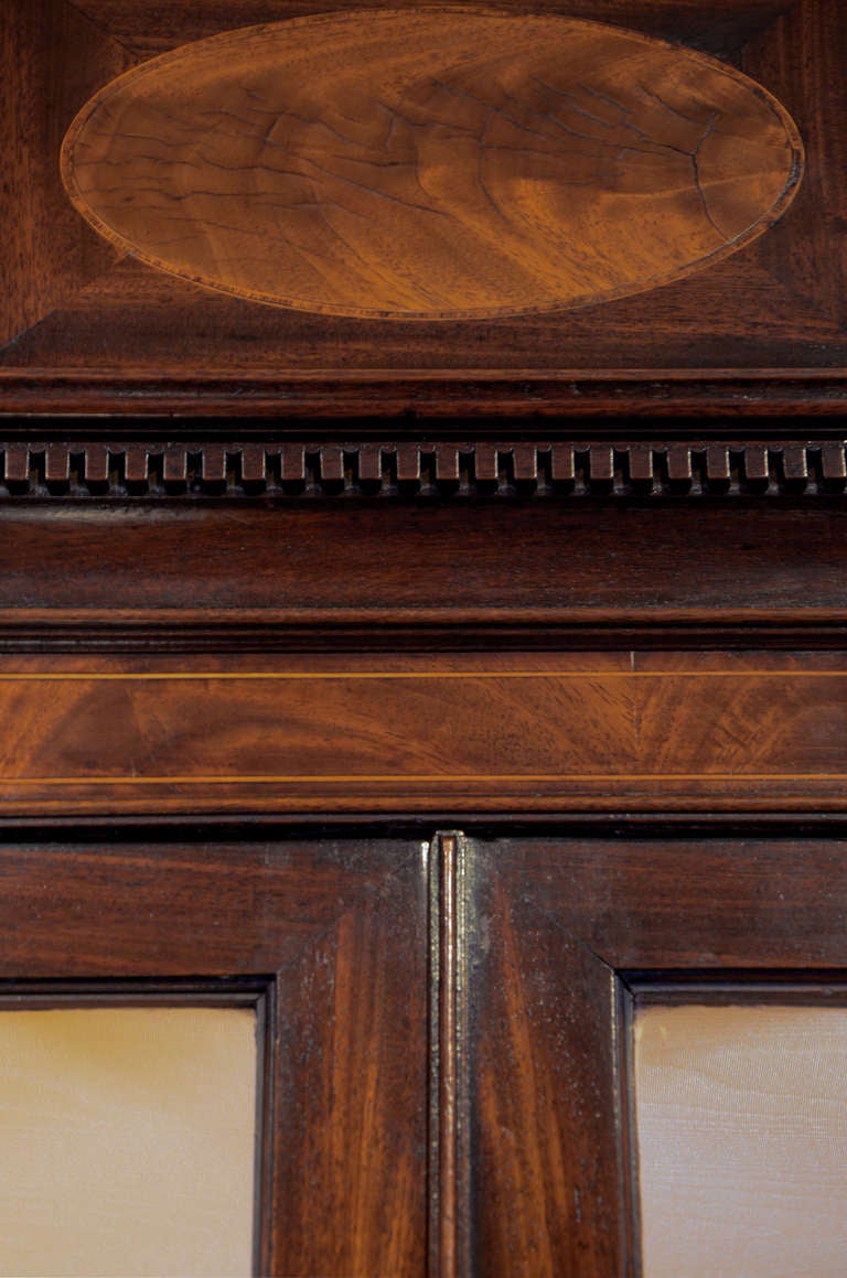 18th Century George III period mahogany and satinwood secretaire bookcase with maker's mark. For Sale