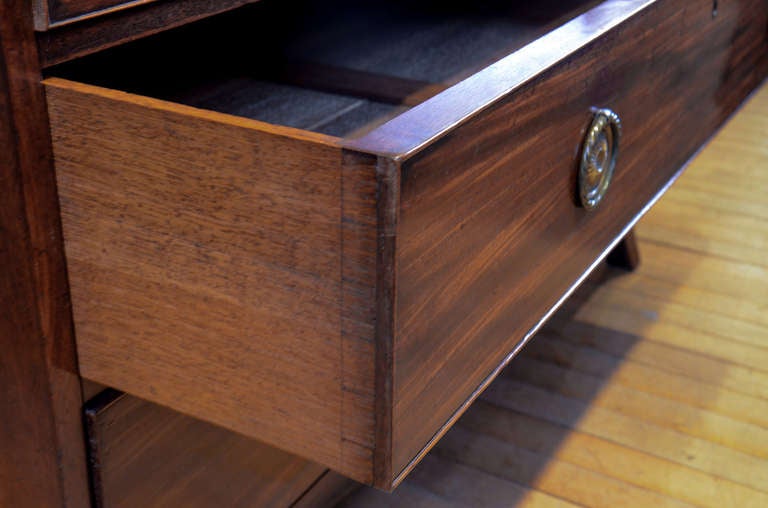 George III period mahogany and satinwood secretaire bookcase with maker's mark. For Sale 1