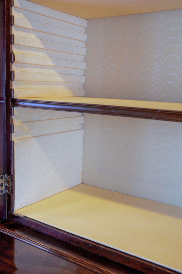 George III period mahogany and satinwood secretaire bookcase with maker's mark. For Sale 3