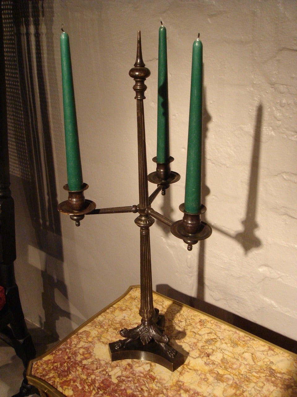 Late 19th Century Bronze Three-Branch Candlestick For Sale 1