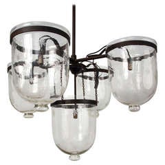 1930s Fabulous Five Bell Jar Chandelier Lanterns