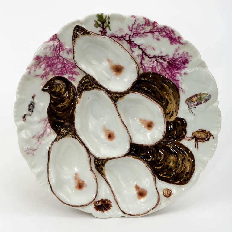 Circa 1860 French Limoge Oyster Plates In Excellent Condition In Summerland, CA
