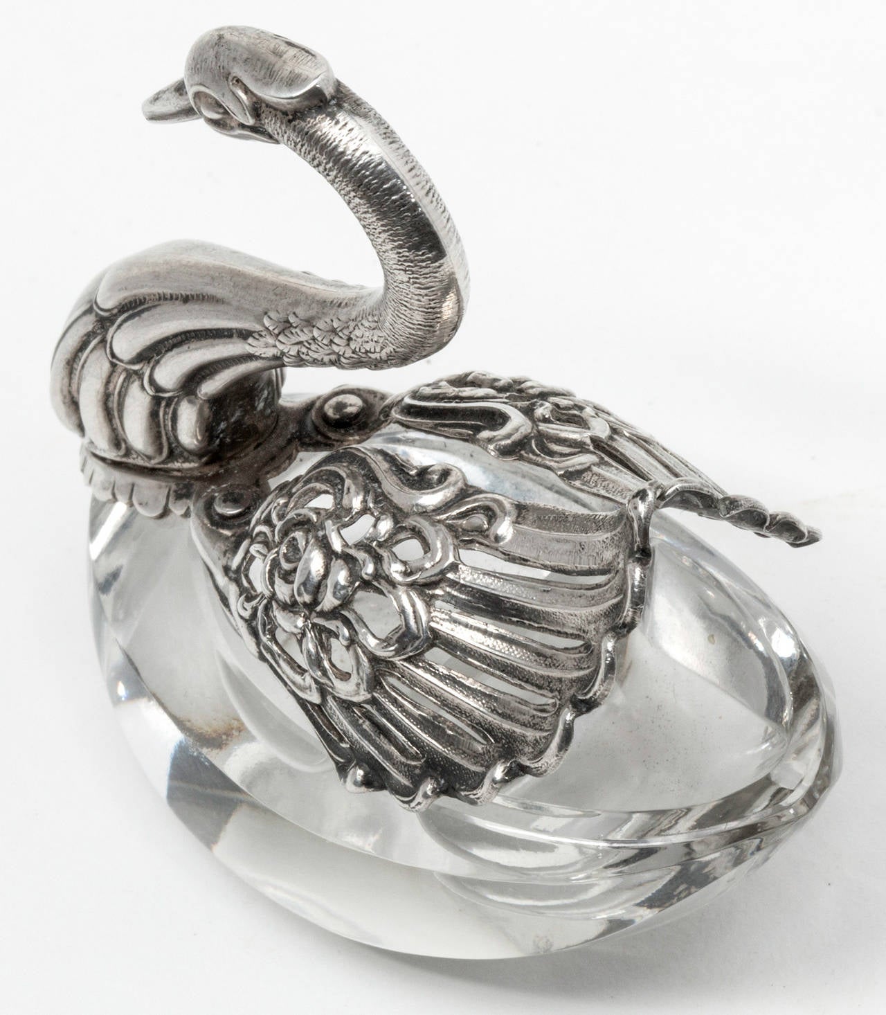 Early 20th Century 800 Silver and Crystal Swan Salter Set of 3 For Sale