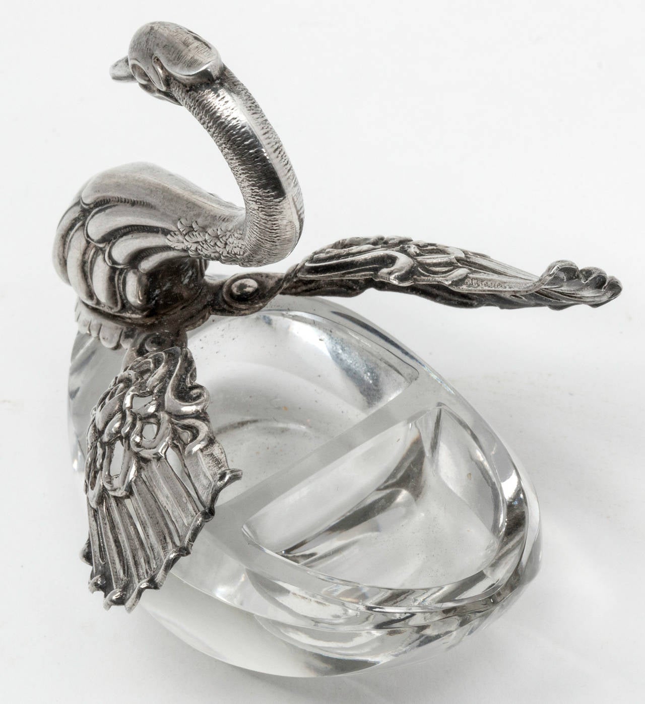 800 Silver and Crystal Swan Salter Set of 3 For Sale 1