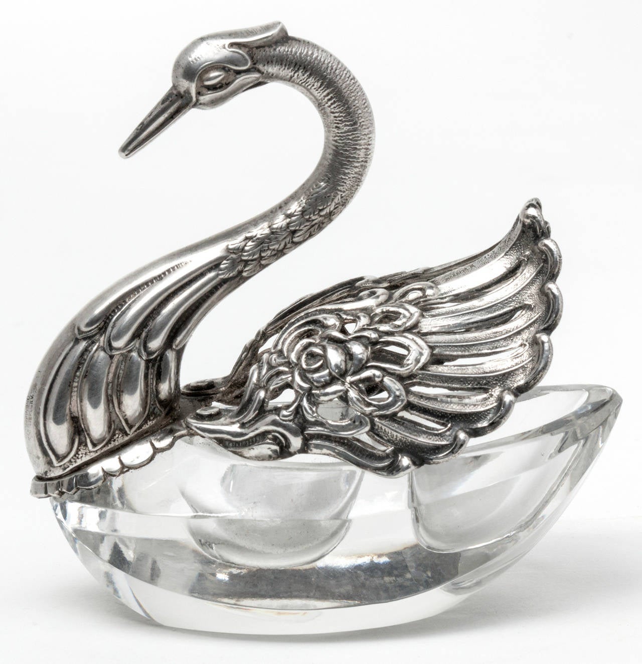 800 Silver and Crystal Swan Salter Set of 3 For Sale 2