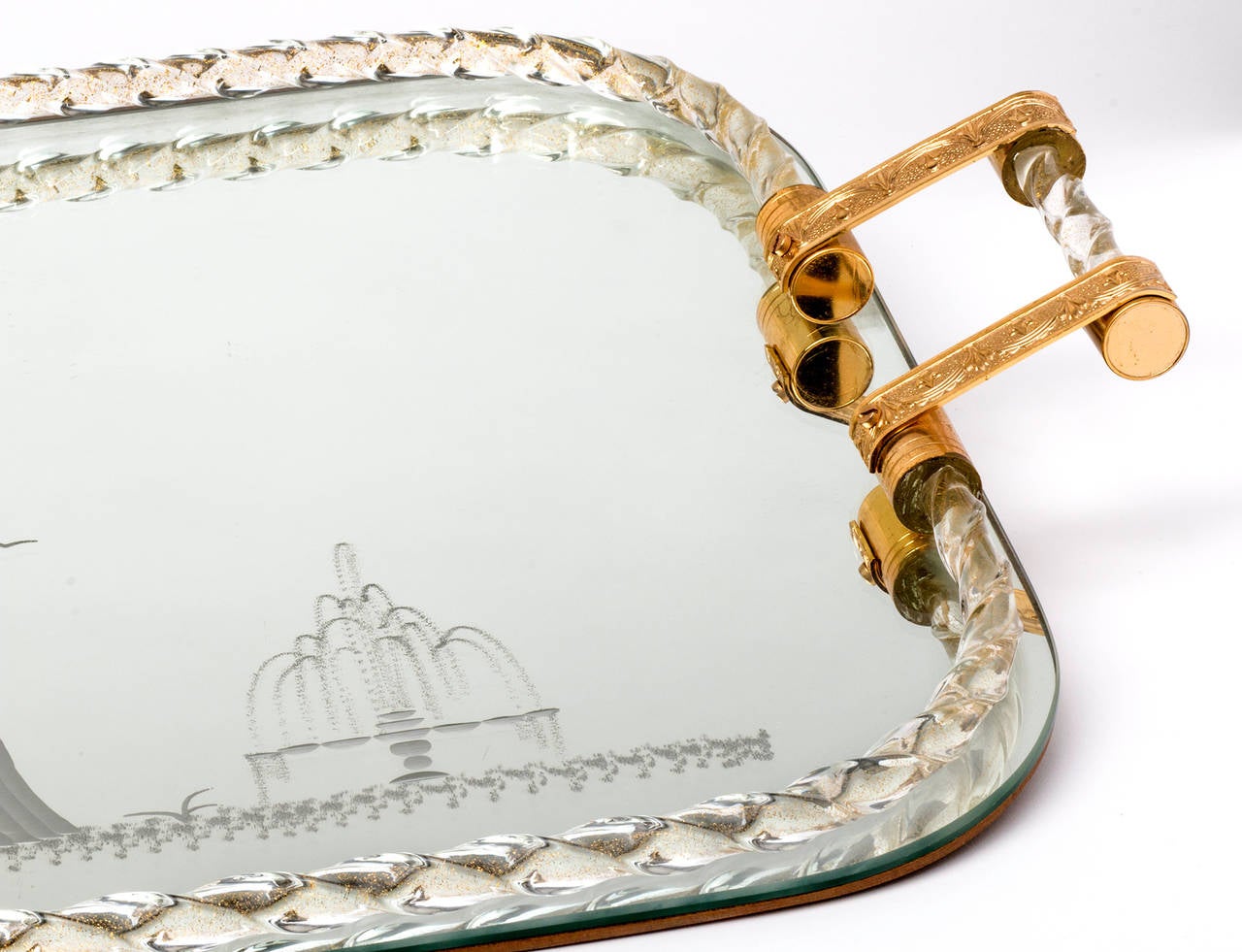 Etched Superb Large Murano Glass Gallery/Vanity Tray