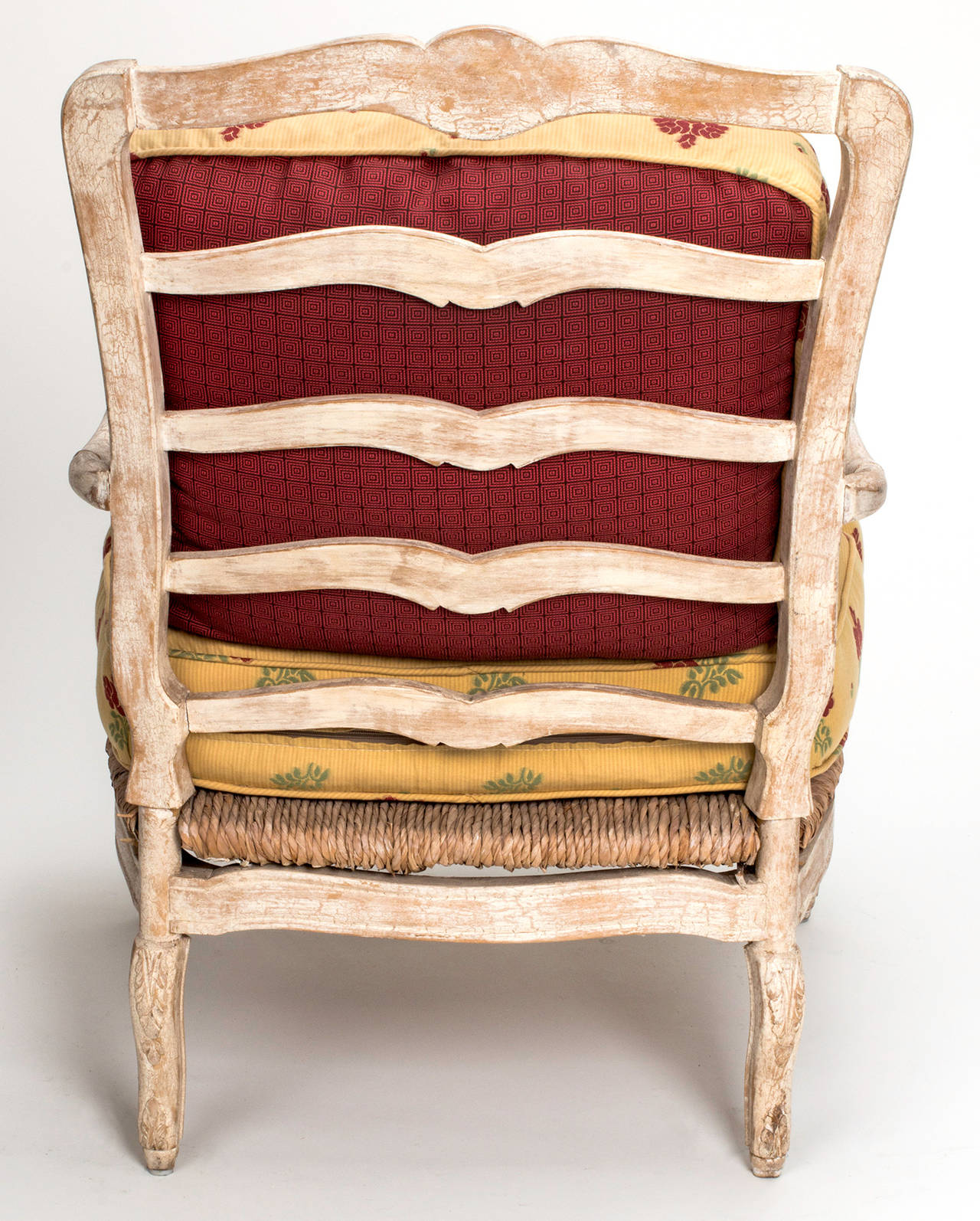 1920s French Painted Rush Seat Armchair and Ottoman For Sale at 1stdibs