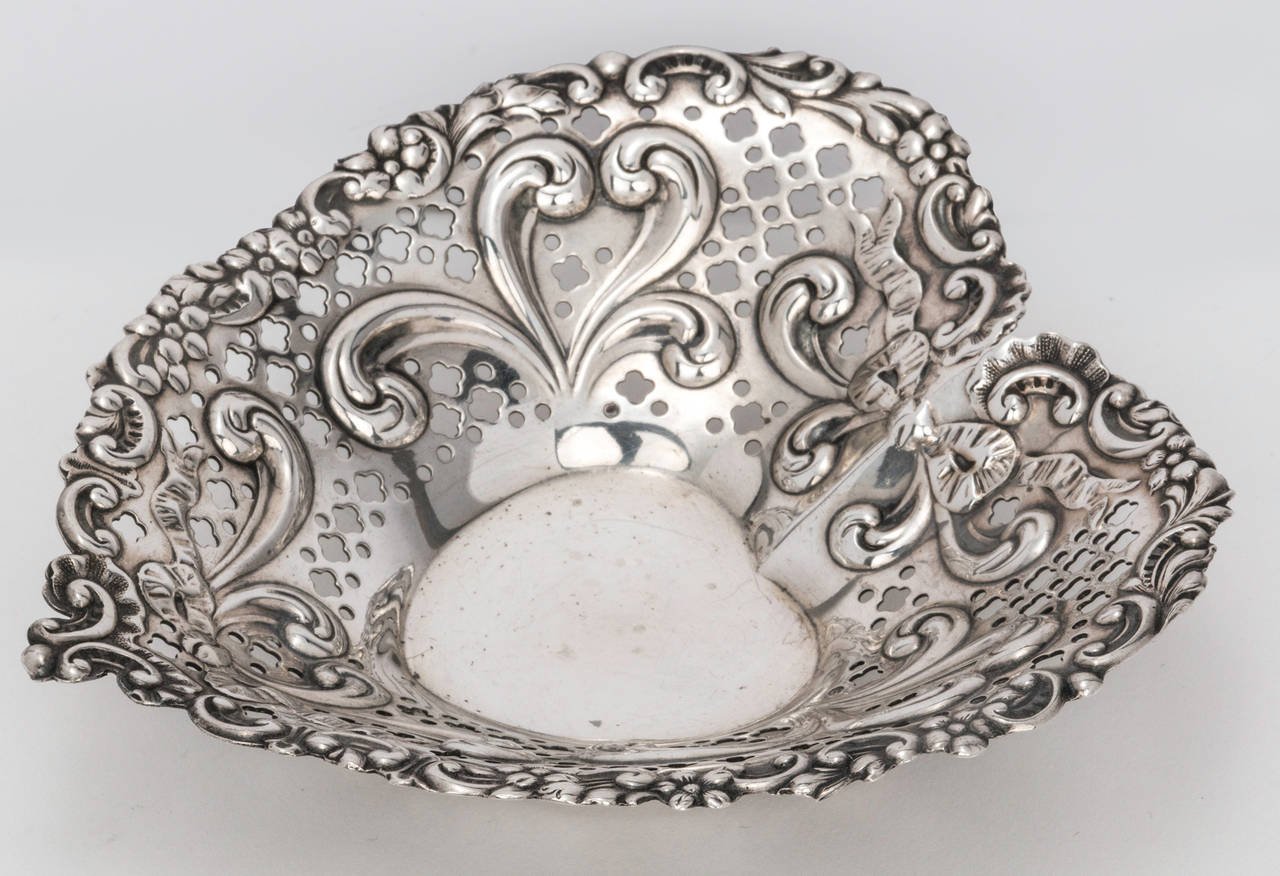 Early 20th Century Sterling Silver Pierced Heart Dish
