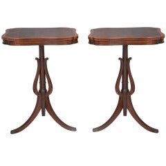 Pair of Marquetry Inlay  Pedestal Side Tables