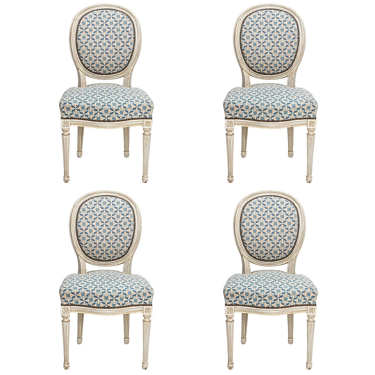 C.1890s Louis XVI Style Painted Dining Chairs set of four For Sale