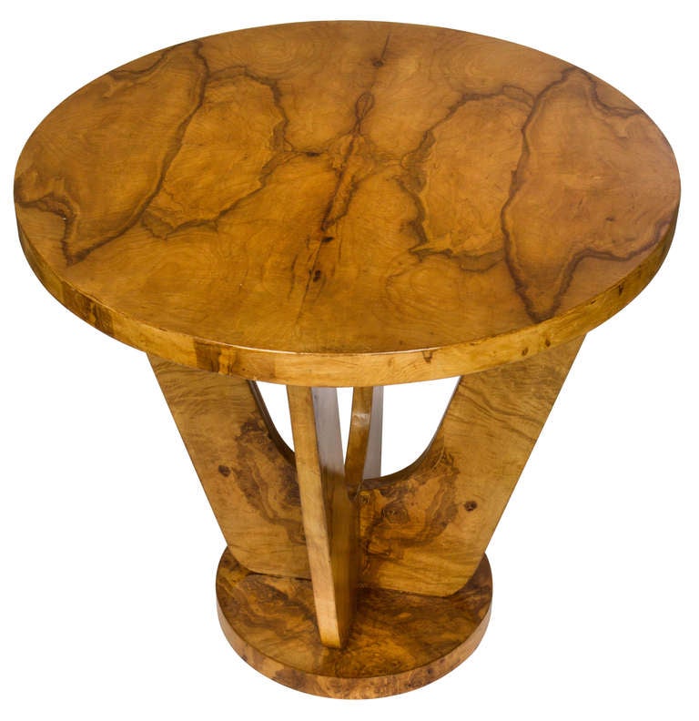 American Art Deco Burl Round Pedestal Table